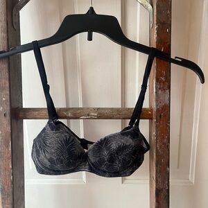 PINK Grey & Black Floral Patterned Bra